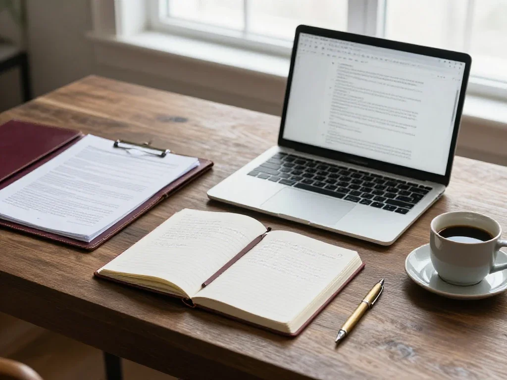Mesa de trabajo organizada con informes y tecnología para facilitar la toma de decisiones empresariales.